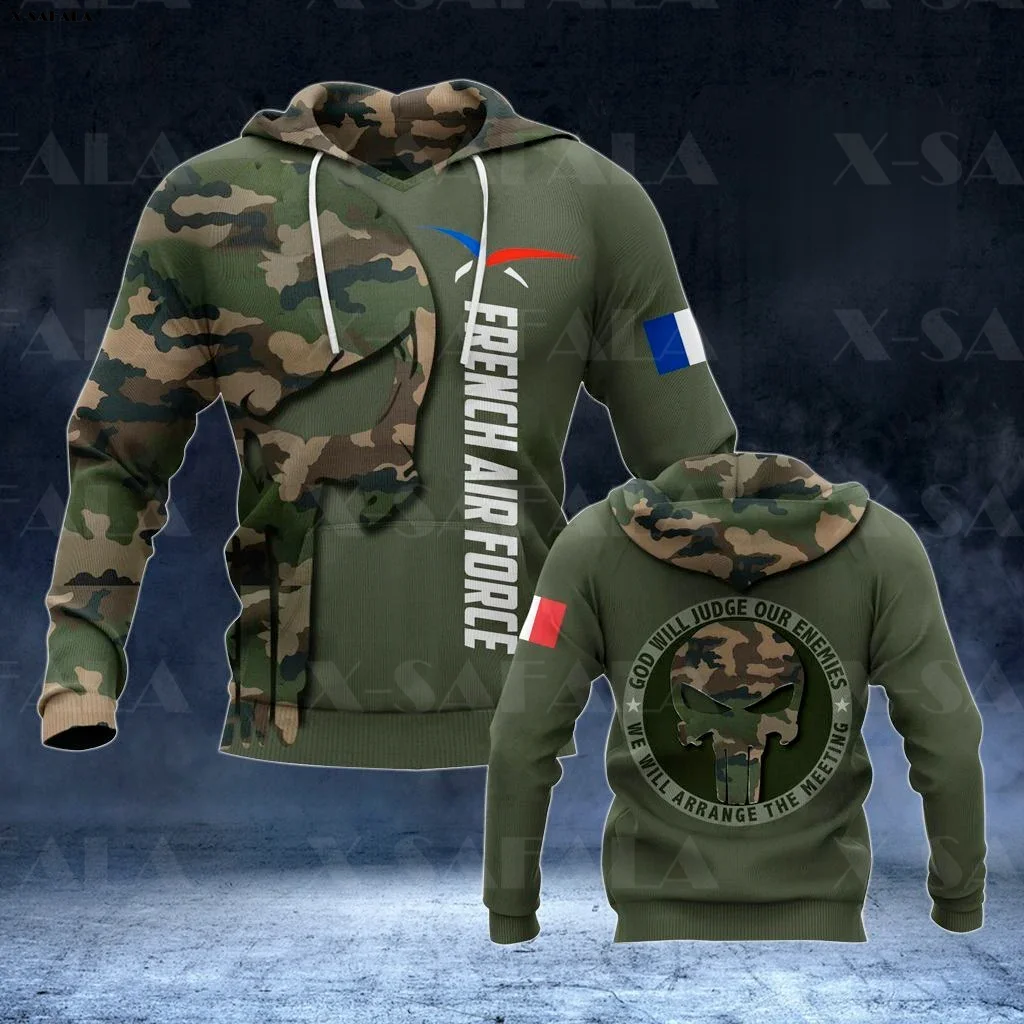 

FRENCH AIR FORCE SYMBOL CAMO Army Veteran Skull 3D Printed Man Female Zipper HOODIE Pullover Sweatshirt Hooded Jersey Tracksuits