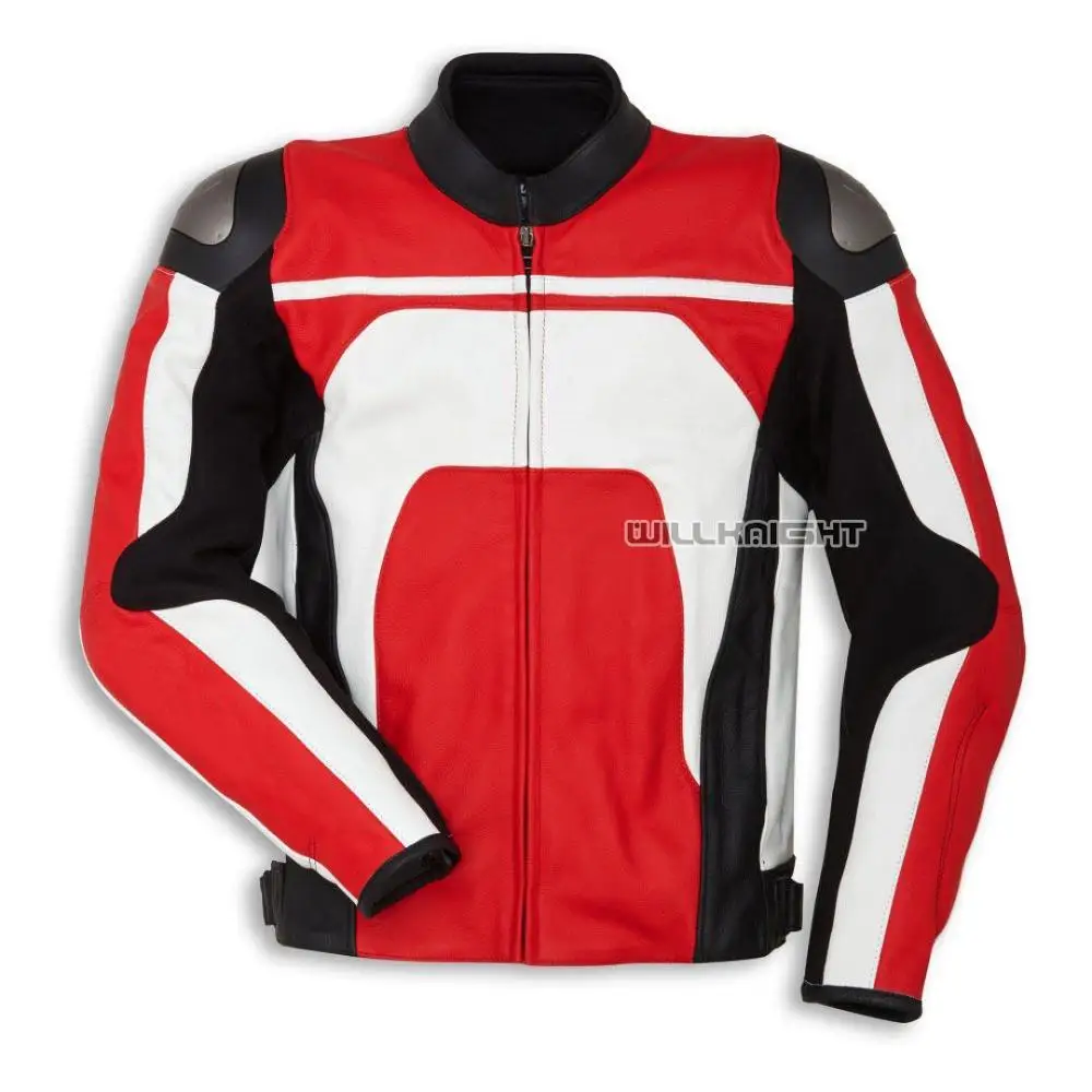 ATV MTB Bike Riding Leather Jackets for Ducati Motocross Motorbike Street Moto Black Red Jacket With Protector | Автомобили и