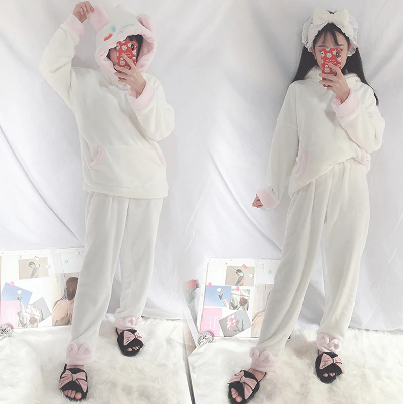 Новинка зимы 2019 Корейская женская пижама утолщенная Коралловая фланелевая с