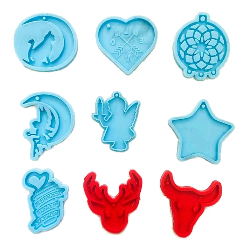 

9Pcs Angel Heart Star Keychain Charms Epoxy Resin Silicone Molds Set Coffee Cup Pendant Moon Mold Jewelry Making Tools