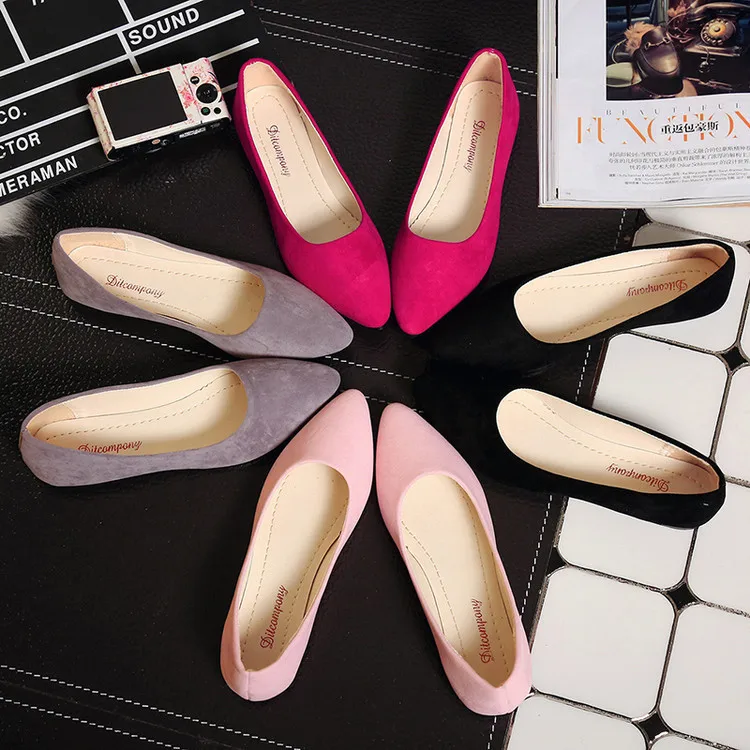 

New pointed toe all-match red shoes frosted pumps bridal shoes ladies scoop shoes black flat casual shoes shoes women