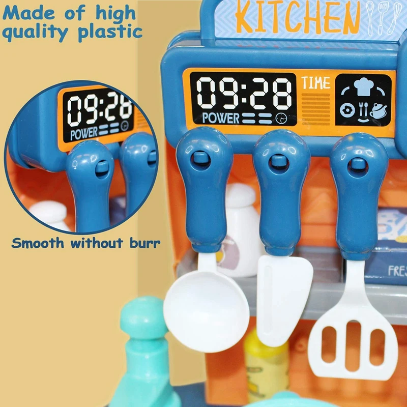 

34 PCS Kids Kitchen Toys Backpack Kitchen Pretend Play Simulation Food Cooking Accessories Faucet with Running Water