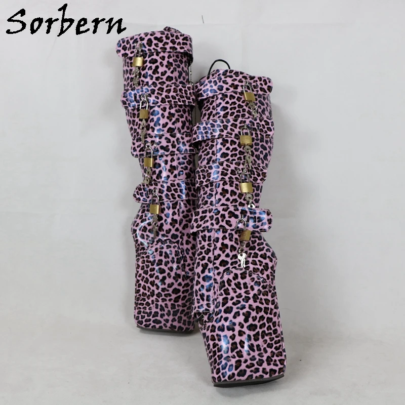 Sorbern Розовый Леопард-пуанты на каблуке женская обувь ботинки с замком до середины