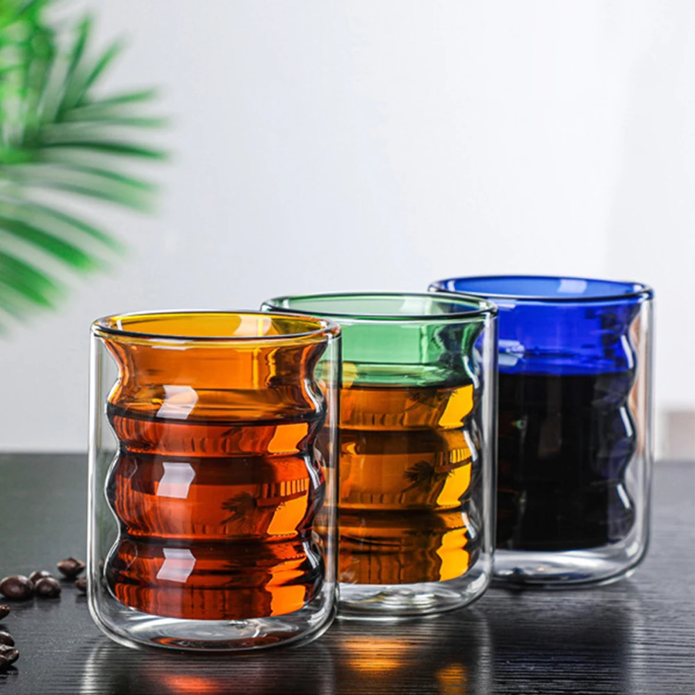 

Simplicity Glass Mugs Double-layer Tea Milk Coffee Cup With Round Mouth Prevent Scald Heat Resistant Multicolored Glass Cup