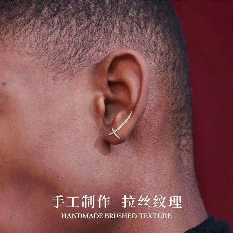 

Fashion Silver Plated Samurai Sword Cross Earrings Men's and Women's Personality Jewelry Motorcyclist Party Accessories