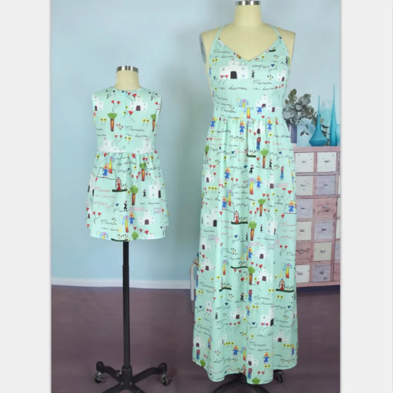 Платье в полоску для мамы и дочки коллекция 2020 года Летние Платья с цветочным