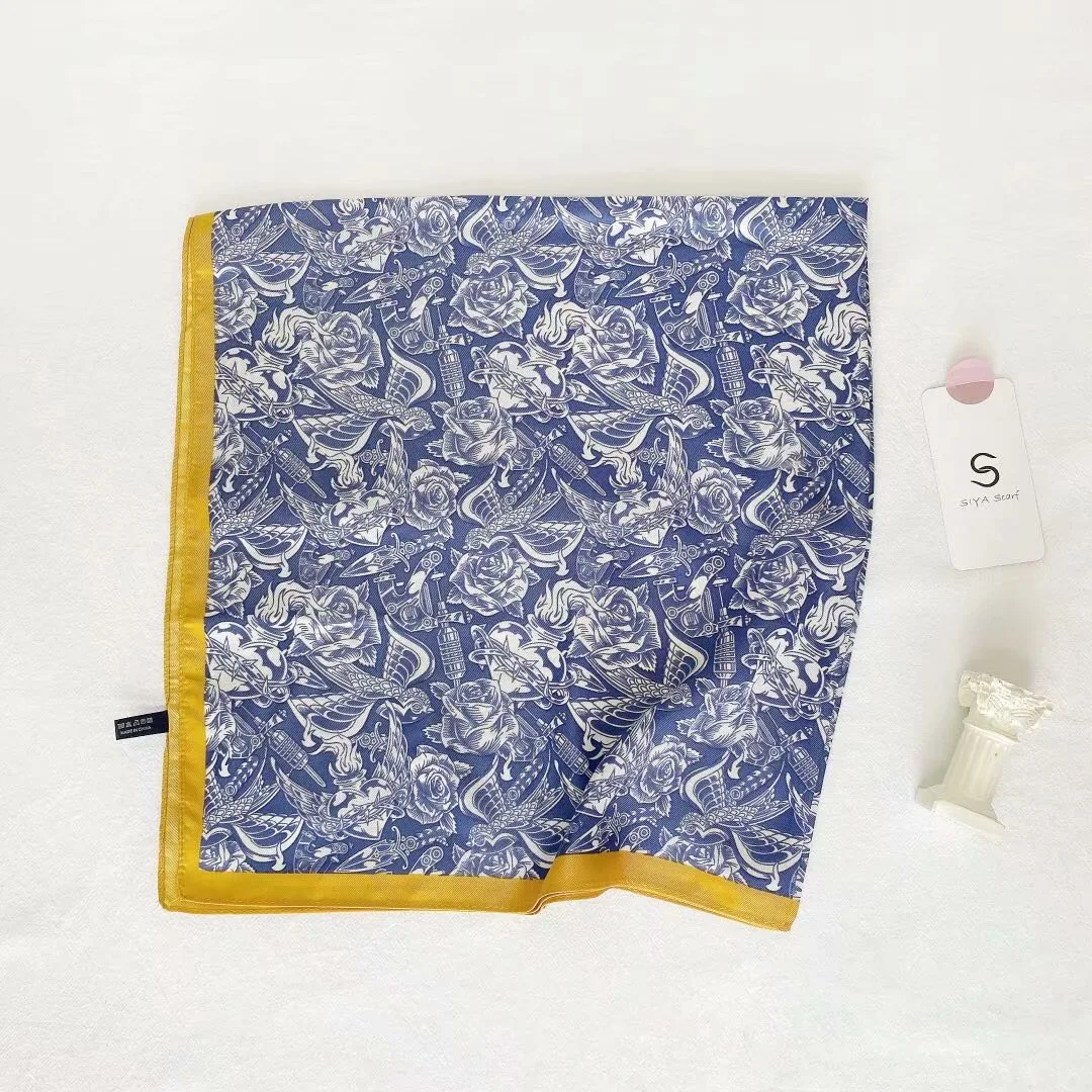 

70 см женский многофункциональный Шелковый квадратный шарф ручной работы элегантный женский шейный хиджаб с цветочным принтом
