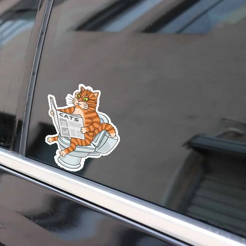 Aliauto забавная Автомобильная наклейка кошка на унитаз для чтения газет Виниловая