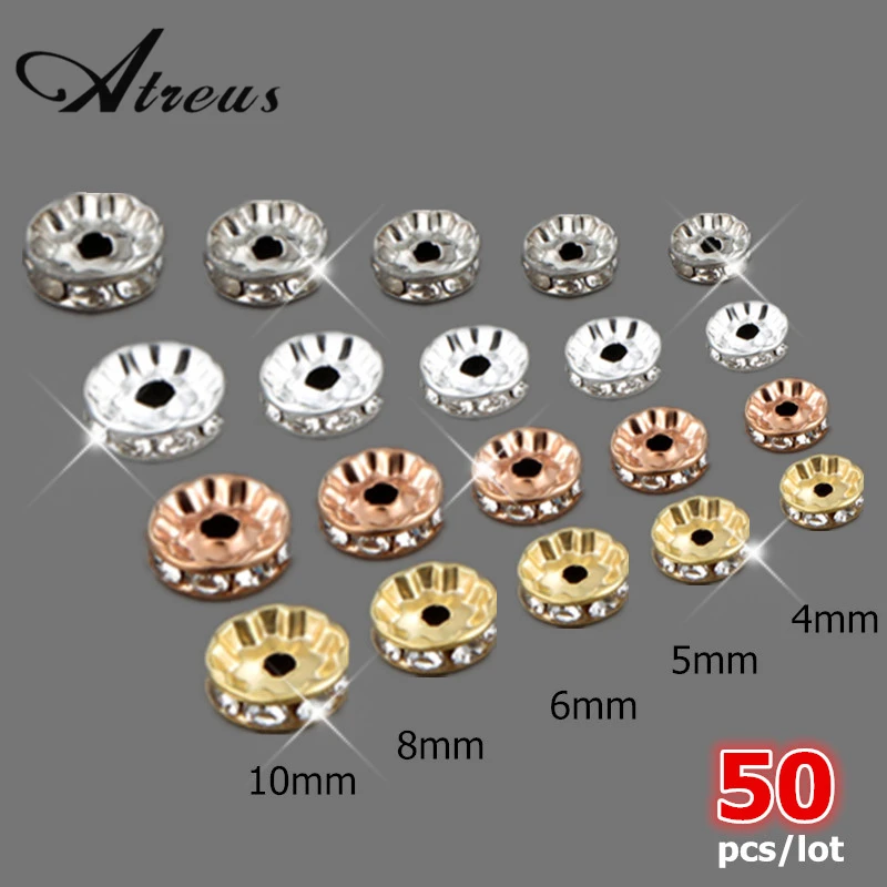 Позолоченные круглые бусины со стразами разделительные с кристаллами для женщин