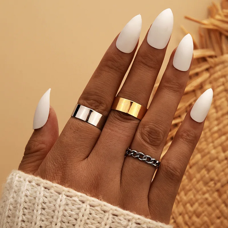 

3 Pieces/set of New Geometric Contracted Woman's Ring Retro Gold and Silver Chain Alloy All-match Ring бижутерия для женщин