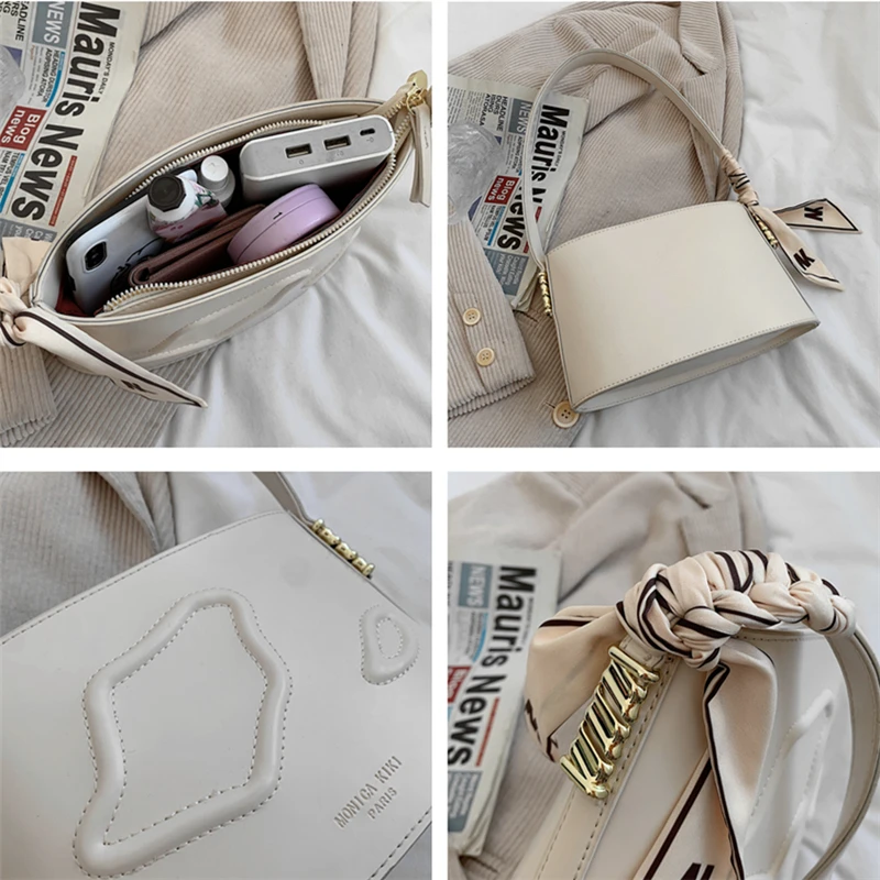 

Unique Design Cartoon Printing Bucket Baguette Shoulder Bags For Women Fashion Scarf Hand Bags High Quality PU Leather Tote Bags