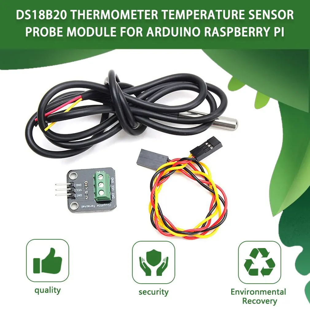 

DS18B20 Temperature Sensor Module Kit Waterproof 100CM Digital Sensor Cable Stainless Steel Probe Terminal Adapter For Arduino