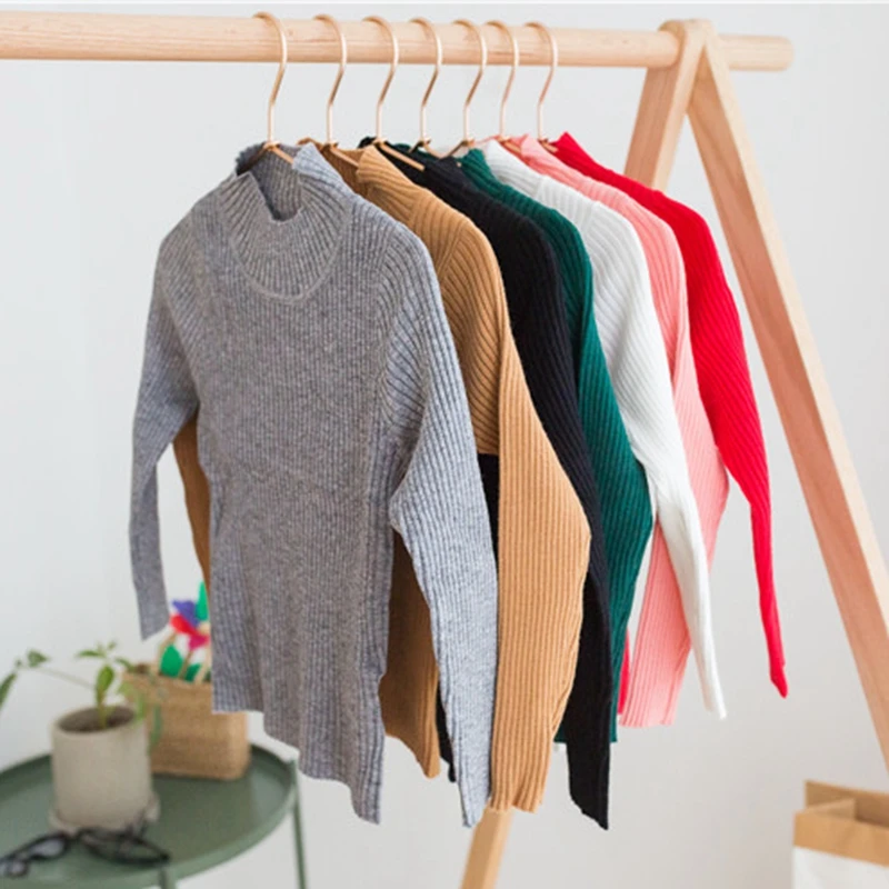 Новинка 2020 Детский свитер с высоким воротником в рубчик вязаные топы пуловеры