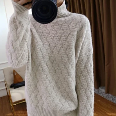 2021 autumn and winter new high-neck cashmere sweater female loose pullover mat knitting bottoming shirt lazy | Женская одежда