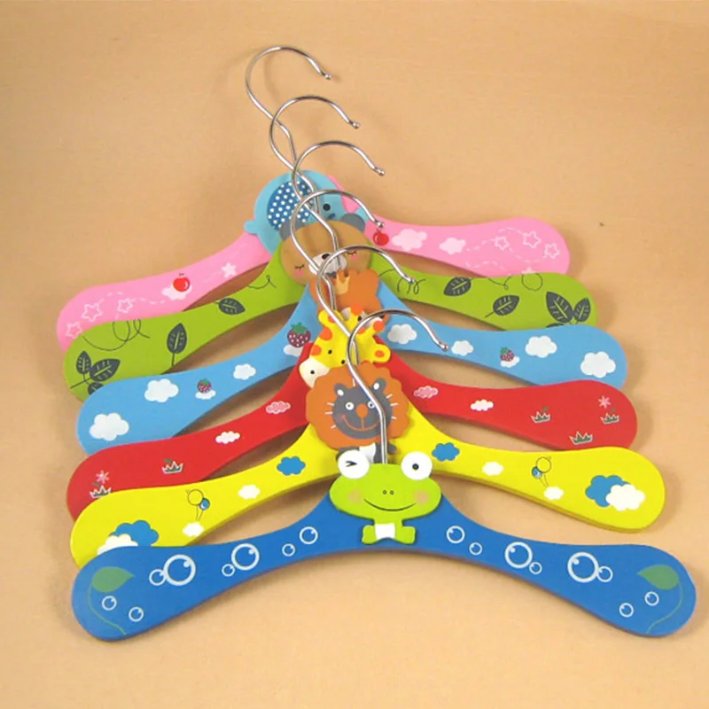 

6 Pcs Wooden Hanger Child Kid Cute Cartoon Children Wood Coat Hanger For Dry Clothes Wardrobe