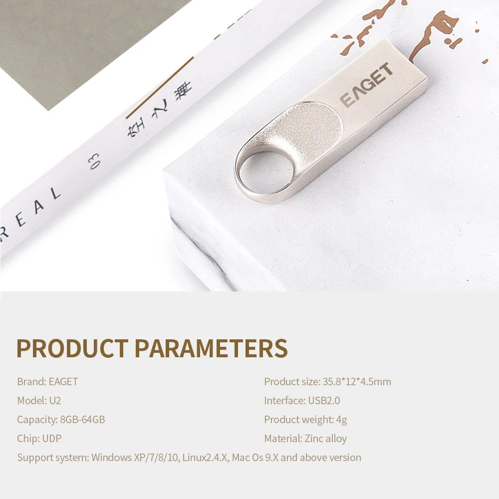 EAGET U2 USB флеш накопитель 64 Гб металлический u диск USB2.0 Портативный