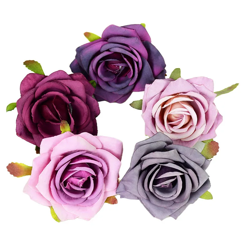

5 Pcs/lot 7cm Silk Roses Handmade DIY Wreath Scrapbook Wedding Decoration Artificial Flower Heads Home Garden Supplies 12 Colors