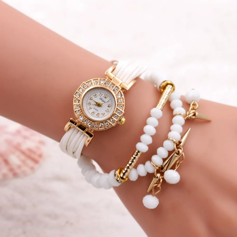 Часы ручной работы с кулоном из бисера и бриллиантами повседневные модные часы