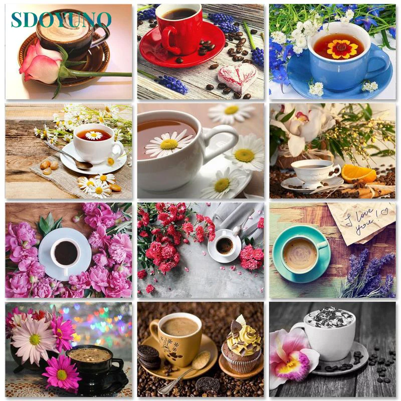 

SDOYUNO Acrylic Paint By Numbers On Canvas Coffee DIY Frameless 60x75cm Oil Painting By Numbers Still Life Home Decor