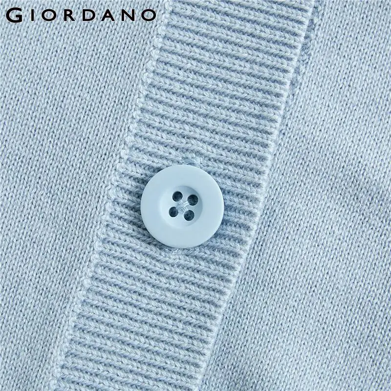 Giordano женский кардиган с v образным вырезом на пуговицах, из натурального хлопка