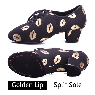 GOLDEN LIP PRINT Новые женские Бальные Танцевальные Туфли BD с принтом губ, Обучающие туфли на каблуках для женщин, танцевальные туфли для латинских танцев сальсы, спилок - Цвет: GOLDEN LIP PRINT