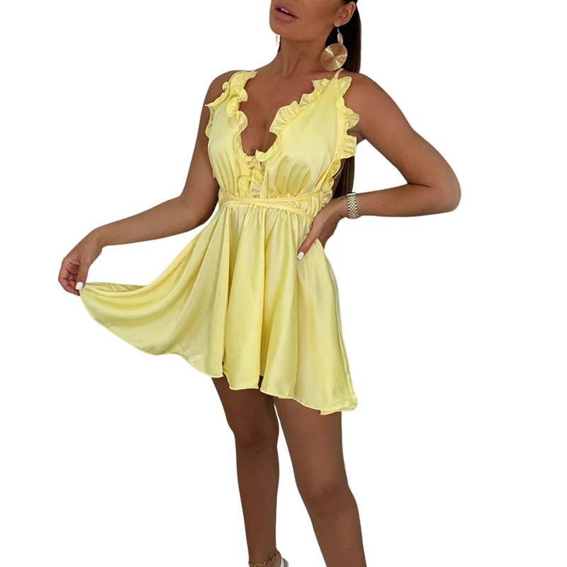 Kayotuas Women Dress Summer Boho Sleeveless V-Neck Ruffles Sexy Girls Office Ladies Elegant Evening Party Gown Sundress 2 Kayotuas Women Dress Summer Boho Sleeveless V-Neck Ruffles Sexy Girls Office Ladies Elegant Evening Party Gown Sundress 2