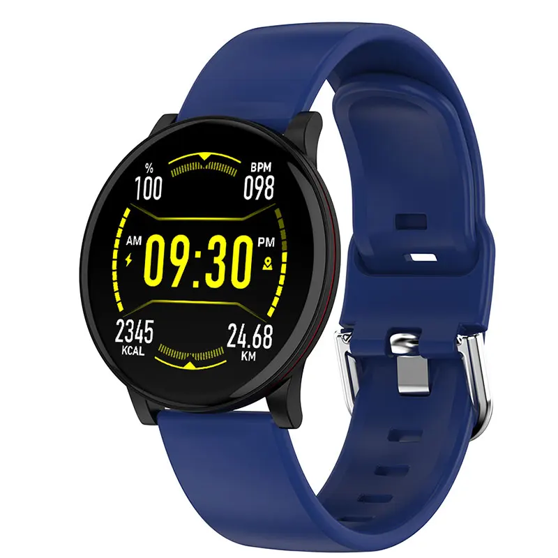 silicone dark blue Круглые умные часы для женщин и мужчин, умные часы для Android, IOS, электроника, умные часы, фитнес-трекер, браслет из нержавеющей стали, Смарт-часы - Цвет: silicone dark blue