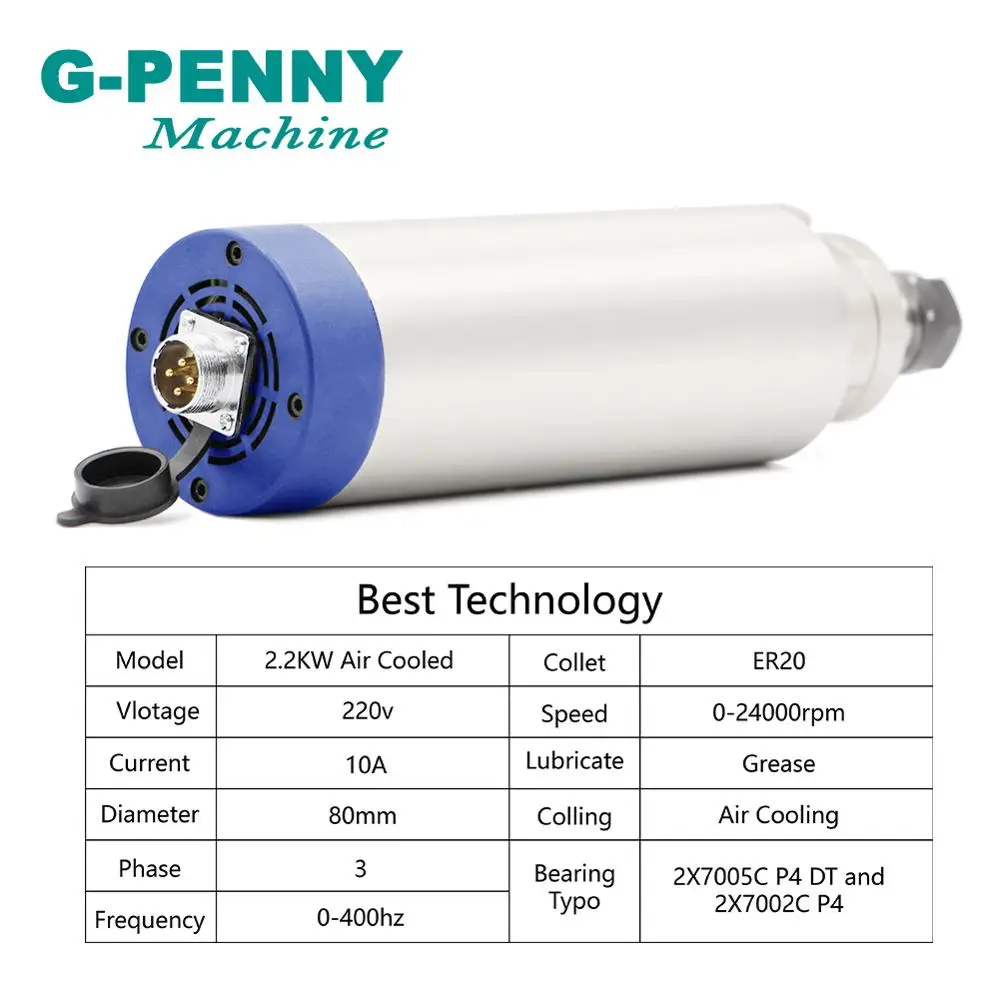 Новый продукт! 220V 2.2KW ER20 CNC с воздушным охлаждением мотор шпинделя 80 мм воздушное