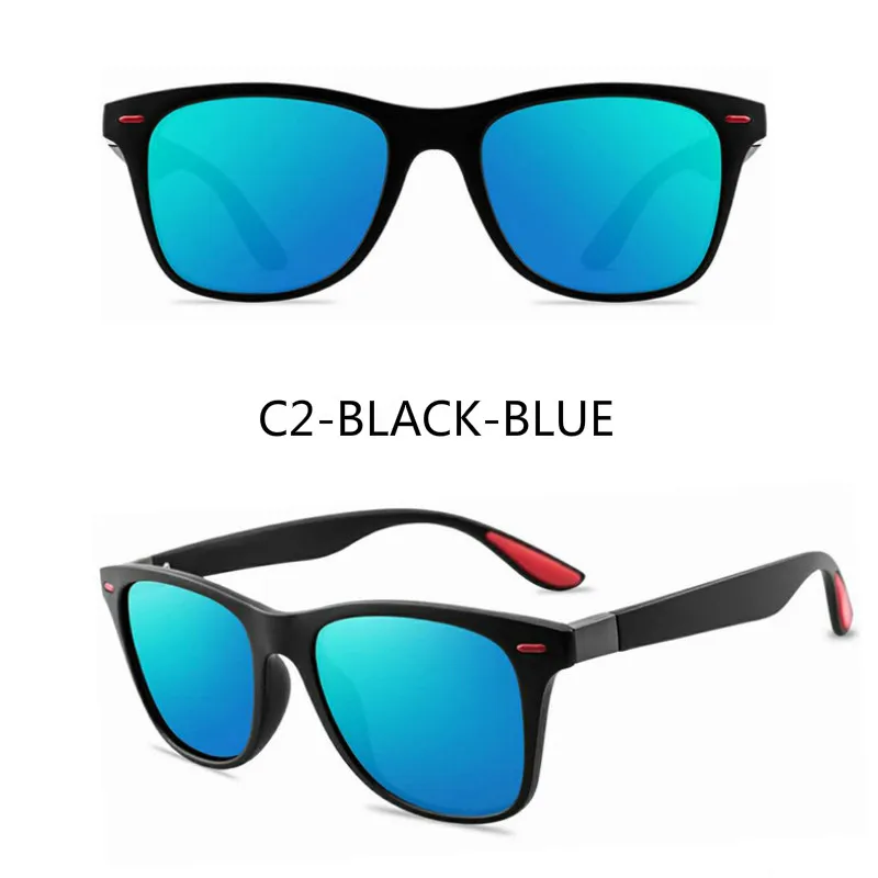 C2-BLACK-BLUE Поляризационные солнцезащитные очки для мужчин и женщин, для вождения, квадратная оправа, солнцезащитные очки, мужские очки, модные очки, зеркальное покрытие, женские очки, UV400 - Цвет линз: C2-BLACK-BLUE