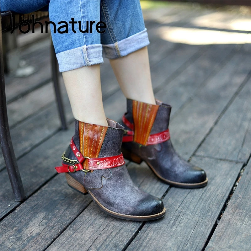 Женские ботильоны из натуральной кожи Johnature ботинки на платформе с эластичным