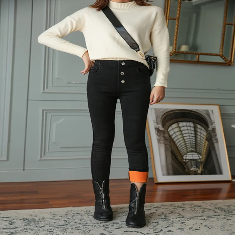 Женские теплые джинсы большого размера эластичные женские брюки мягкие