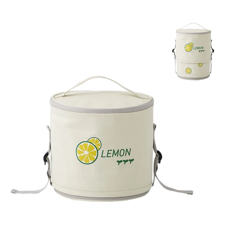 

Telescopic Round Lunch Bag Box Insulated Thermal Oxford Waterproof Food Picnic Bags Snack Cooler