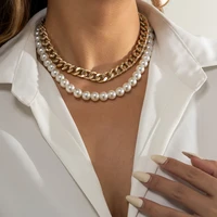layered pearl beads chains short choker necklace for women trendy thick chains necklaces set on neck 2022 fashion jewelry collar