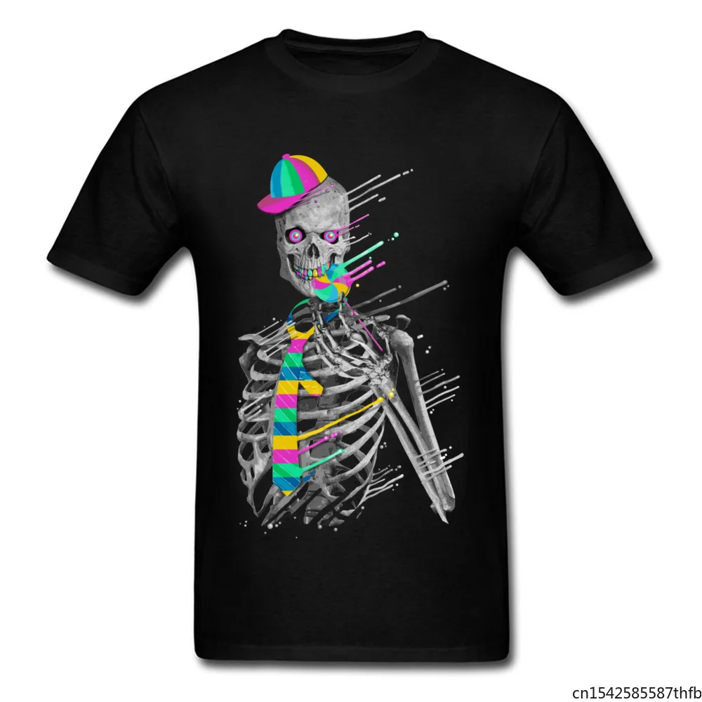 

Hip Hop Tshirt For Men Latest Design Melting Candy Skeleton Skull Black Print T Shirt Psychedelic Skull Band Tops