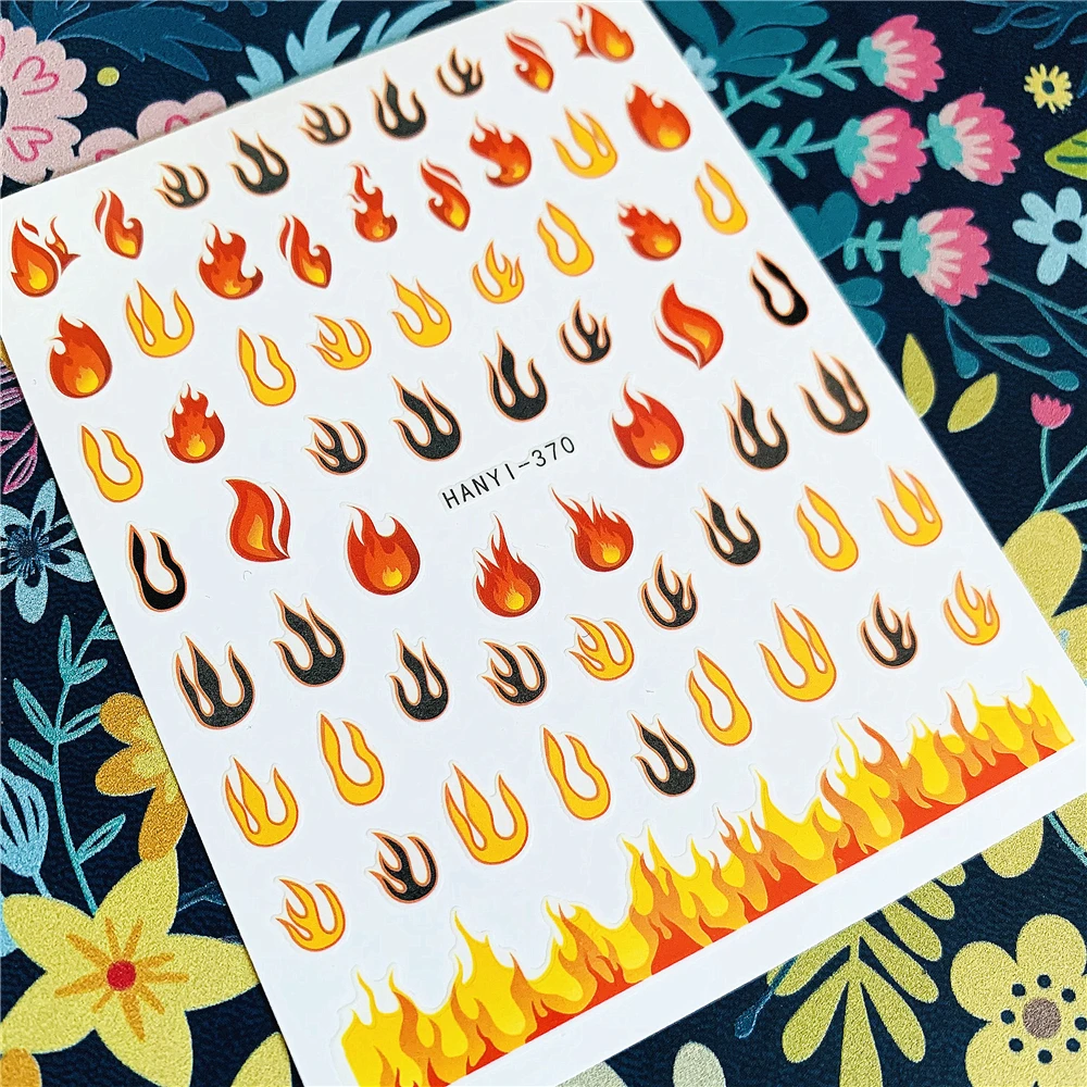 

Newest HANYI-370-371 Multicolored flame 3d nail art sticker nail decal stamping export japan design