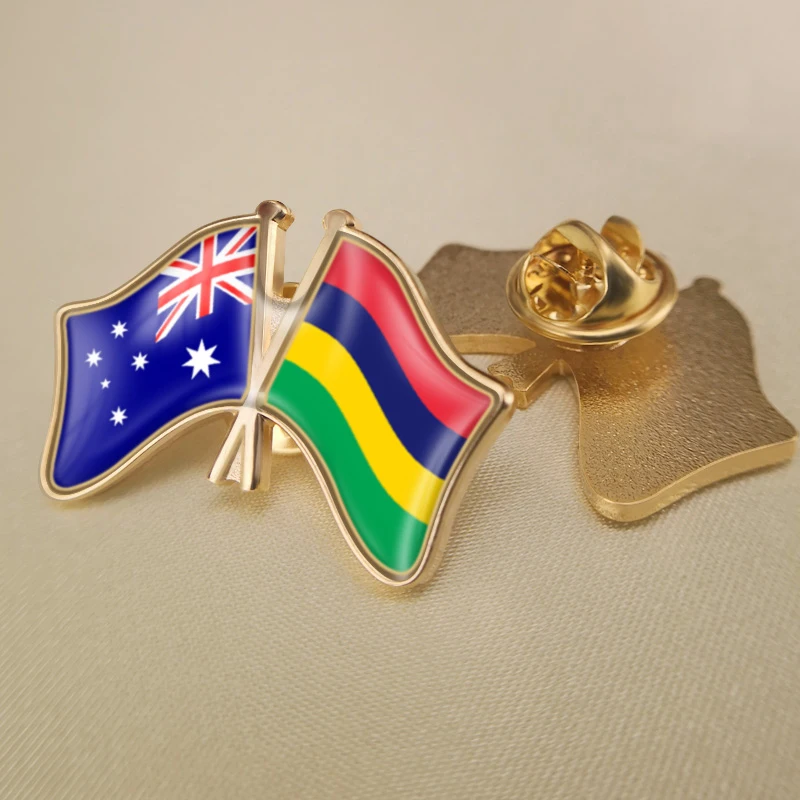 

Australia and Mauritius Crossed Double Friendship Flags Brooch Badges Lapel Pins