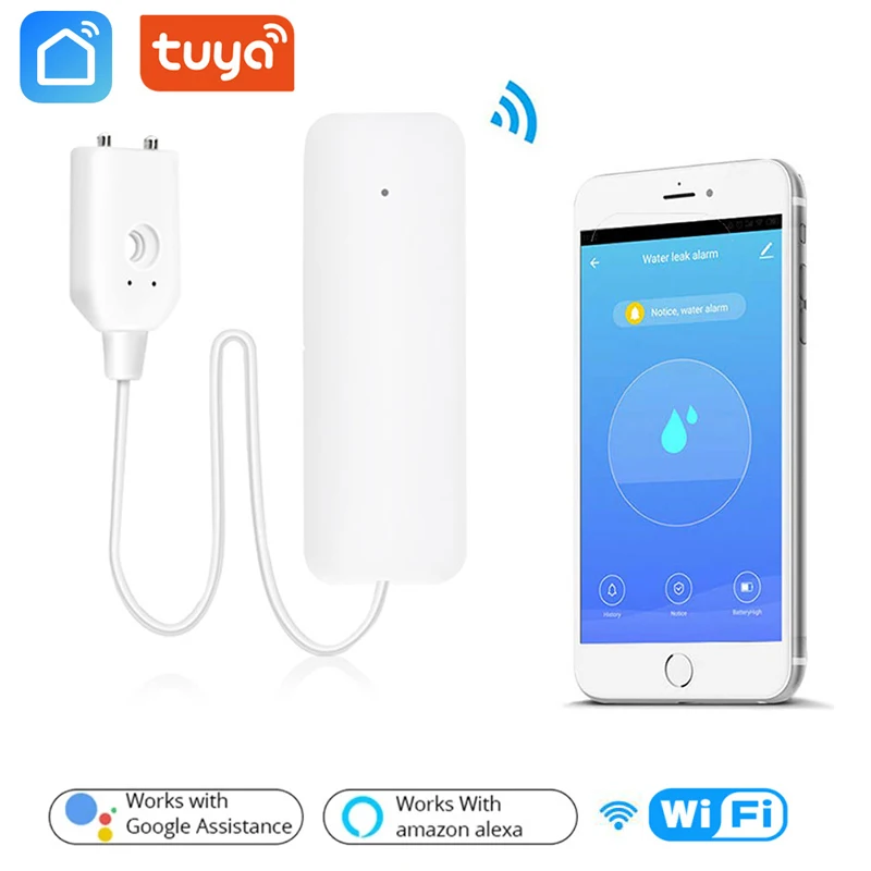 

Датчик утечки воды Tuya с Wi-Fi, кухонный детектор утечки воды для умного дома, приложение для контроля утечки, оповещение о протечке телефона, о...