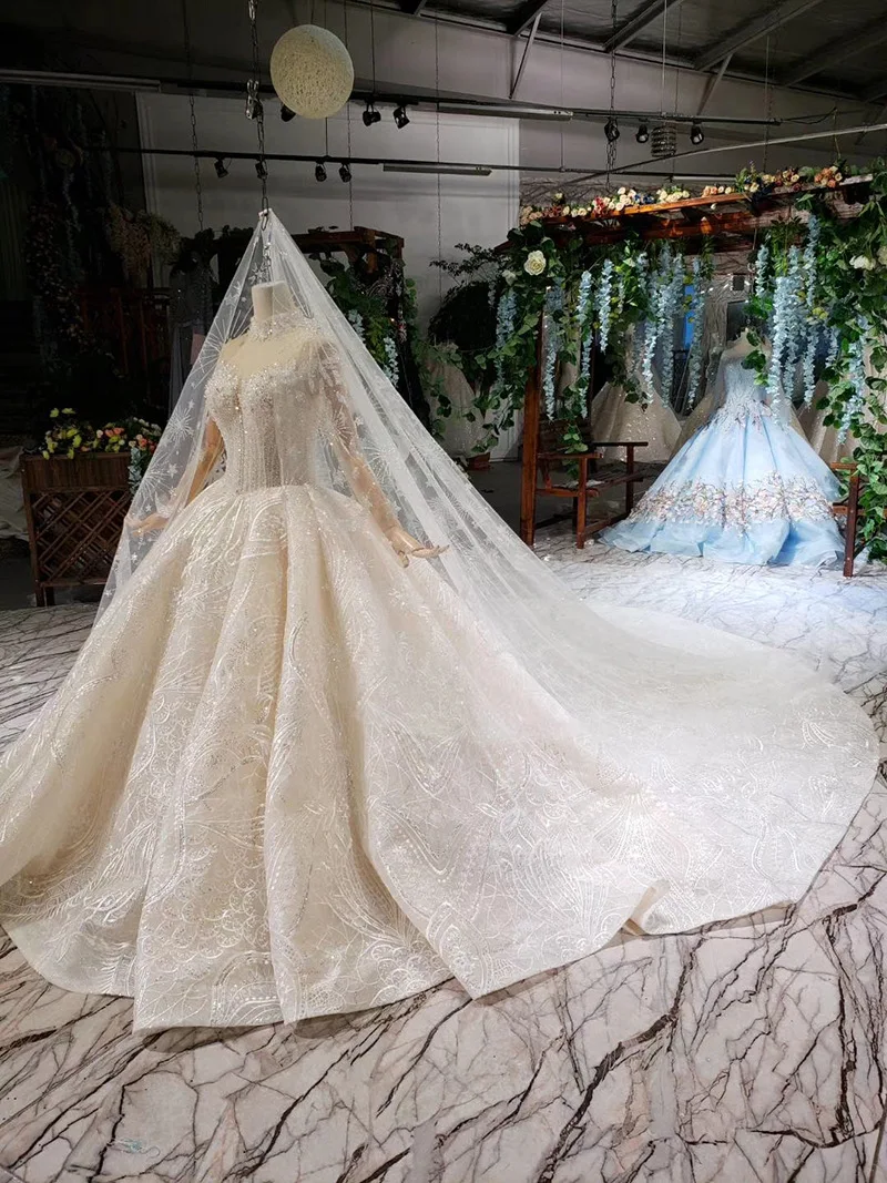 Popodion Wedding Dresses for Women Customized Long Train Plus Size Wedding Dress Luxury Bride Dress WED90608