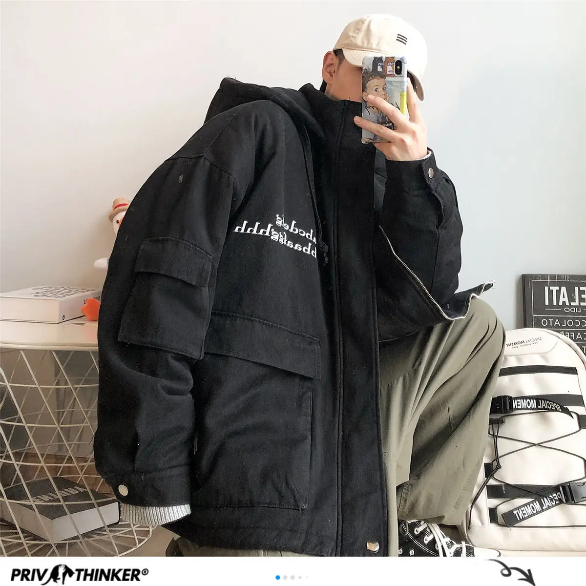 Мужская теплая парка Privathinker Повседневная Уличная одежда в Корейском стиле