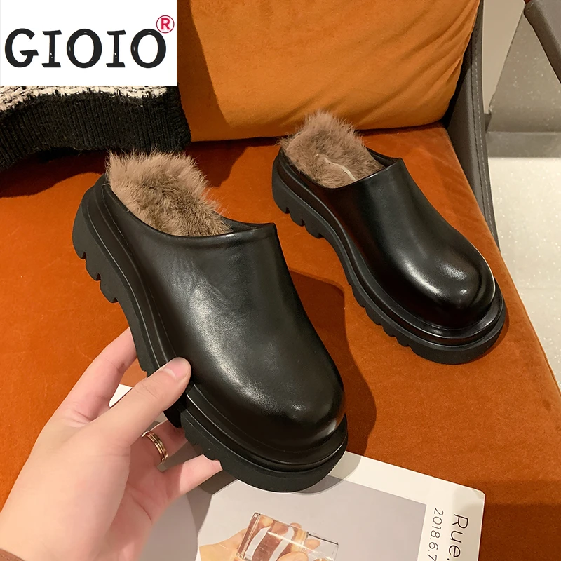 

Fashion Women's Slippers Winter Women Half Slippers Ladies Fashion Platform Plush Slippers Women Warm Cotton Slides Shoes Woman