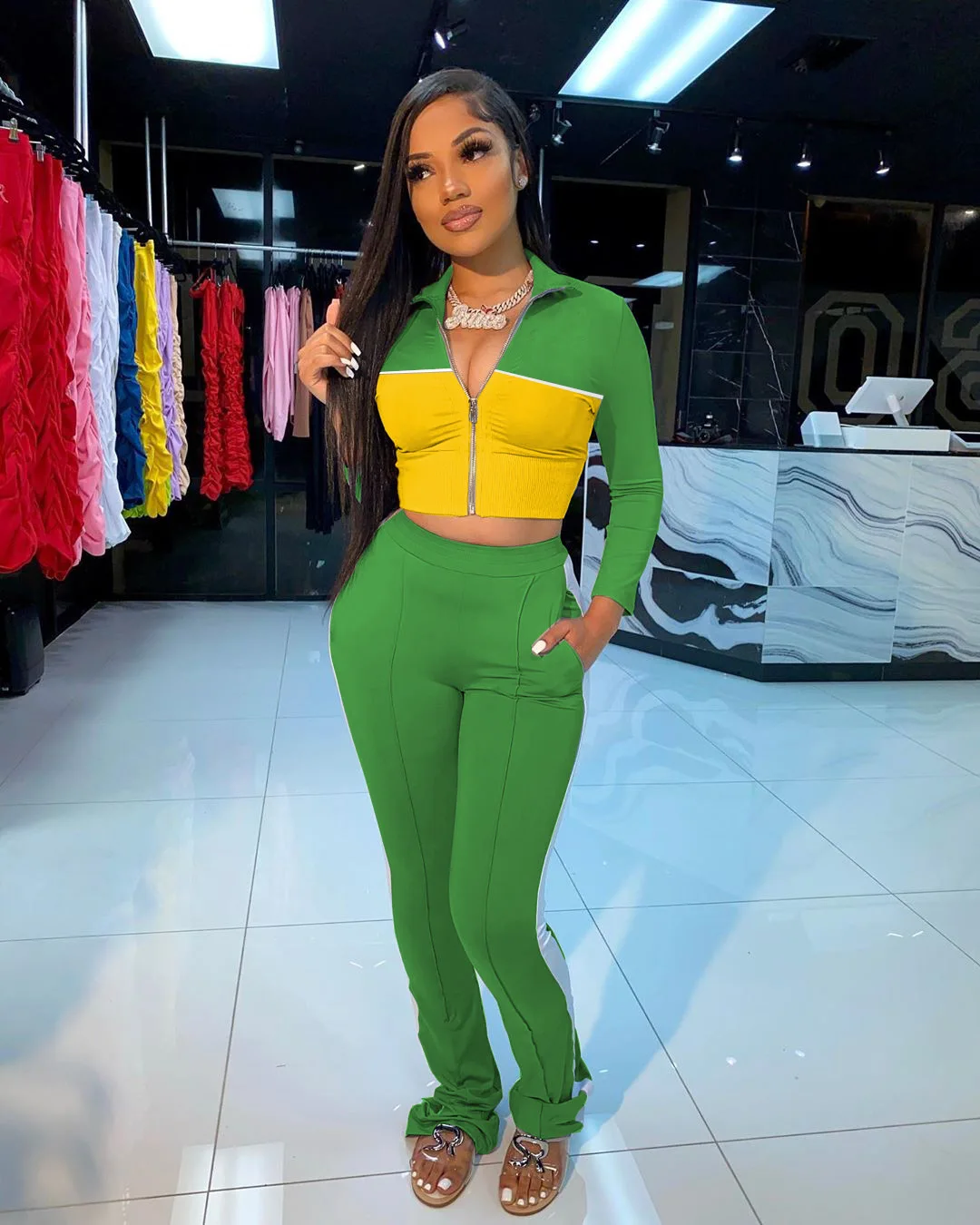 

Autumn Two Piece Tracksuit Set Zipper Crop Tops Pencil Pants Set Sportswear Casual Matching Sets Joggers Women Outfits