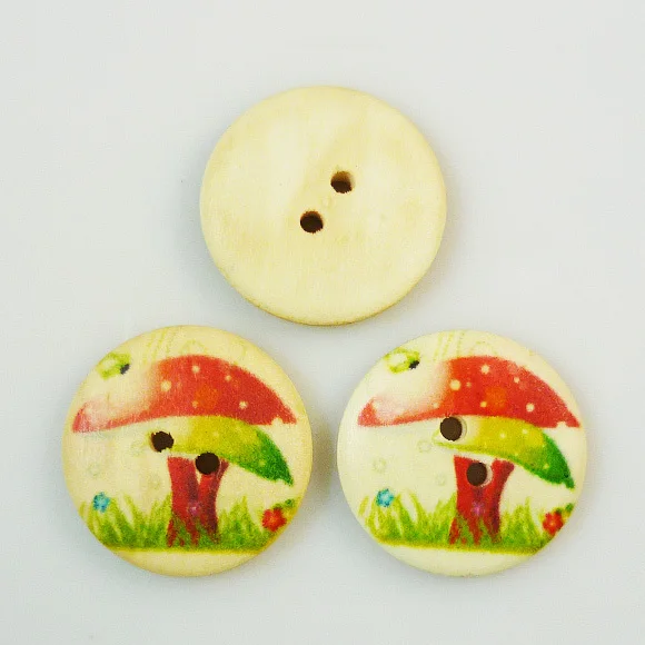 30PCS 25MM Wood color mushroom painting wooden buttons coat boots sewing clothes accessories MCB-426 | Дом и сад