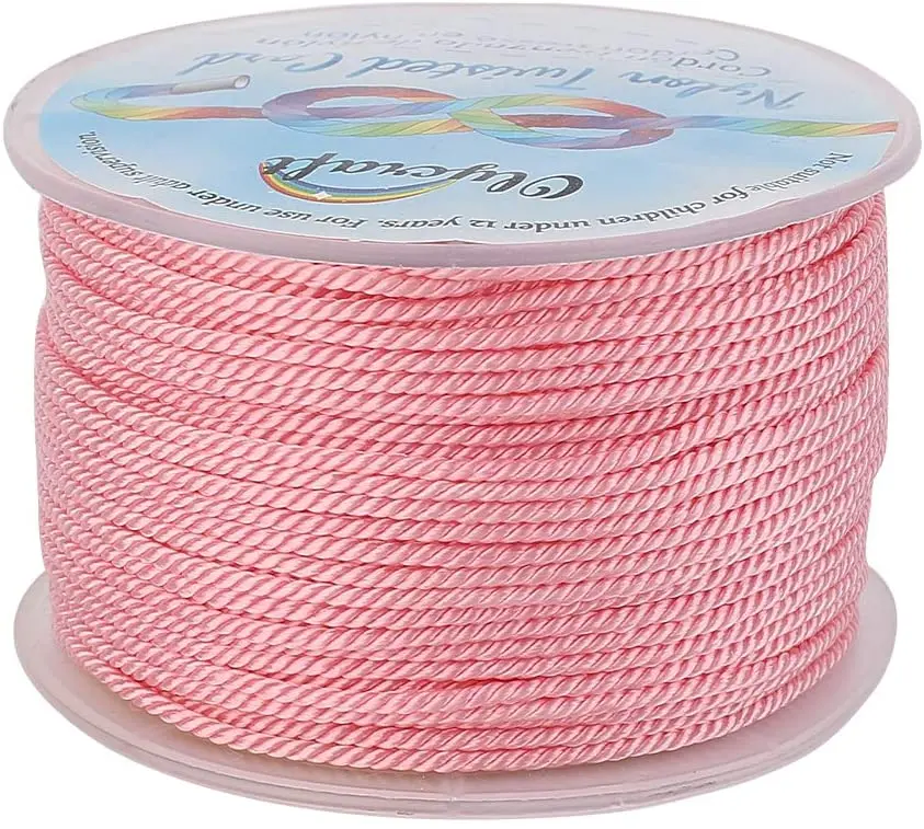 

55 Yards 2mm Twisted Satin Nylon Cord 3-Ply Pink Twisted Cord Trim String Thread for Crafts and Jewelry Making
