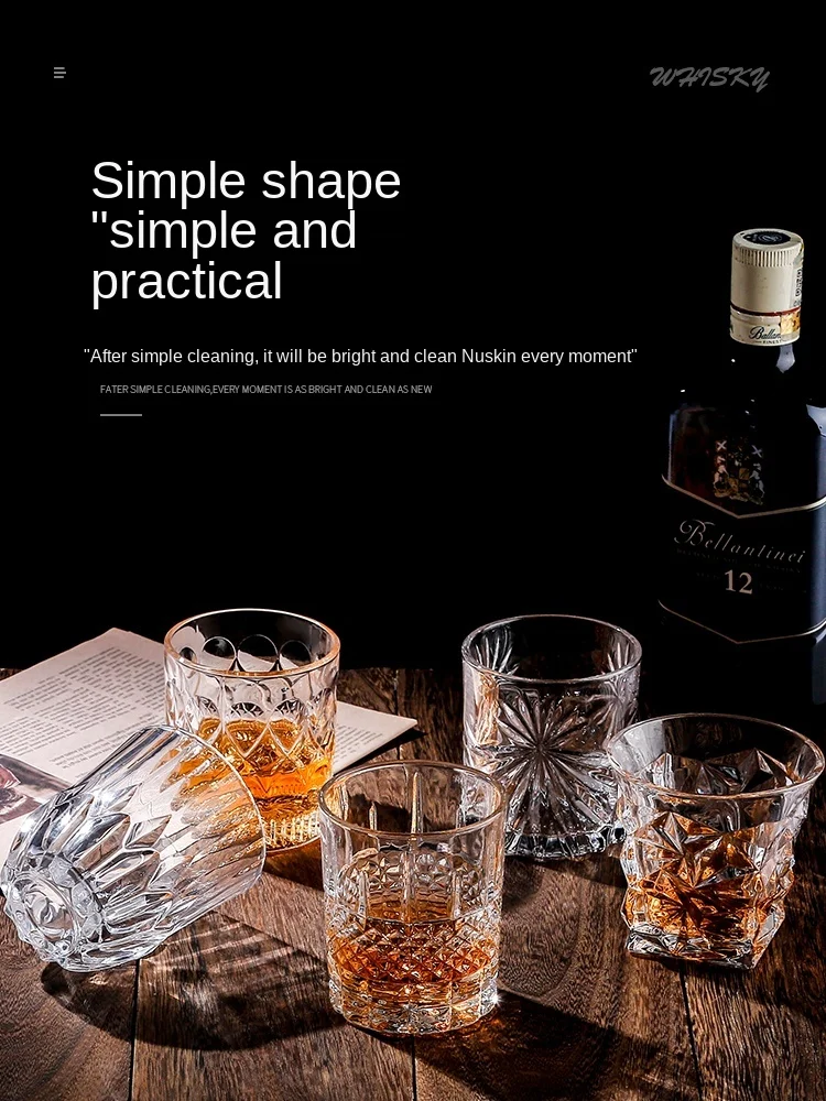 Модные стаканы для виски шотландское бурбон коктейли ром прочная стеклянная