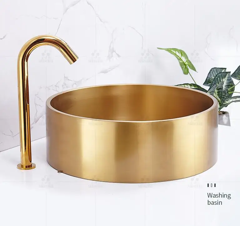 

Golden 304 stainless steel wash basin round table basin bar KTV wash basin hotel villa art basin