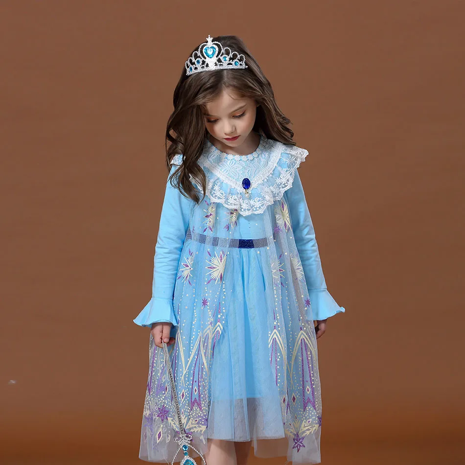 

Elza Vestido Infantil Party Cosplay Costumes Princess Dress Fancy Long Sleeve Kids Dresses For Girls Snow Queen Dress Up Clothes