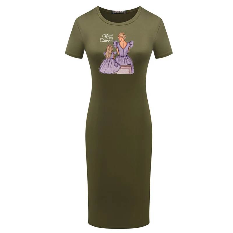 

Women Summer Bodycon Dress O Neck Girls Mama Letter Print Mini Fitted Casual Short Sleeve Party Pencil Dresses Femme Robe
