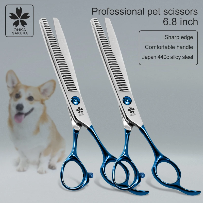Factory direct selling customized Logo Blue handle pet tooth scissors pet Grooming Tools