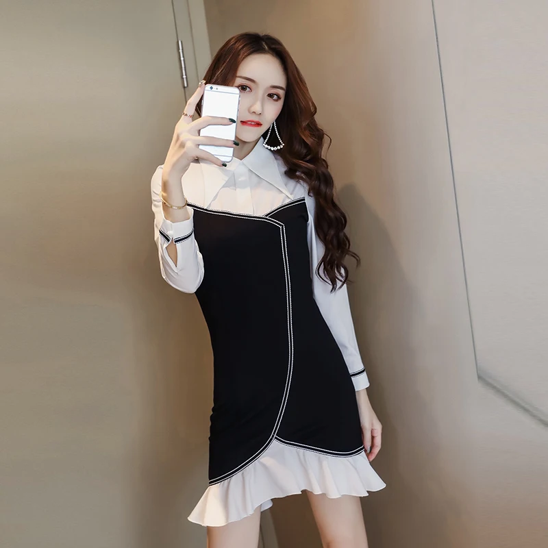 Платье женское весенне-летнее черное пикантное мини-платье корейские винтажные