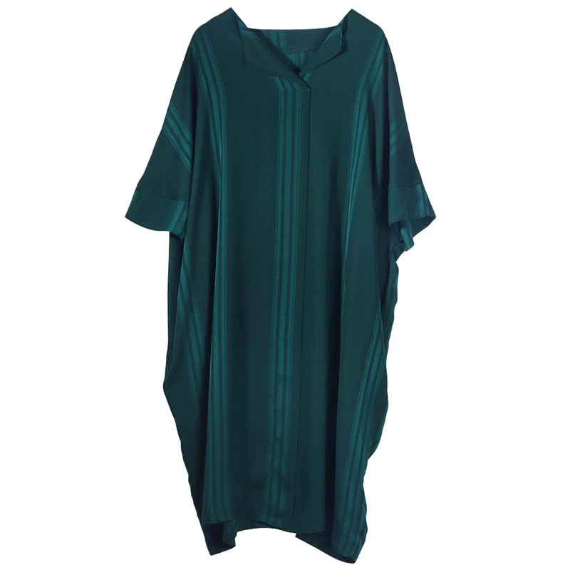 

XITAO Pleated Dress Fashion Striped Plus Size Irregular Goddess Fan Casual Style Loose 2021 Summer Minority Dress LDD1763